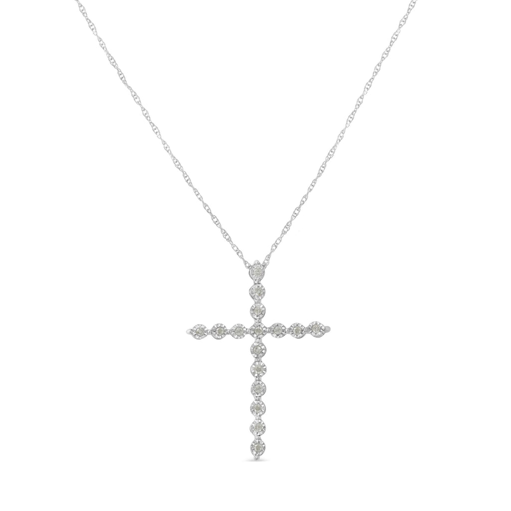 0.17 CTW Diamond Cross Pendant Necklace in 925 Sterling Silver (I–J Color, I2–I3 Clarity)