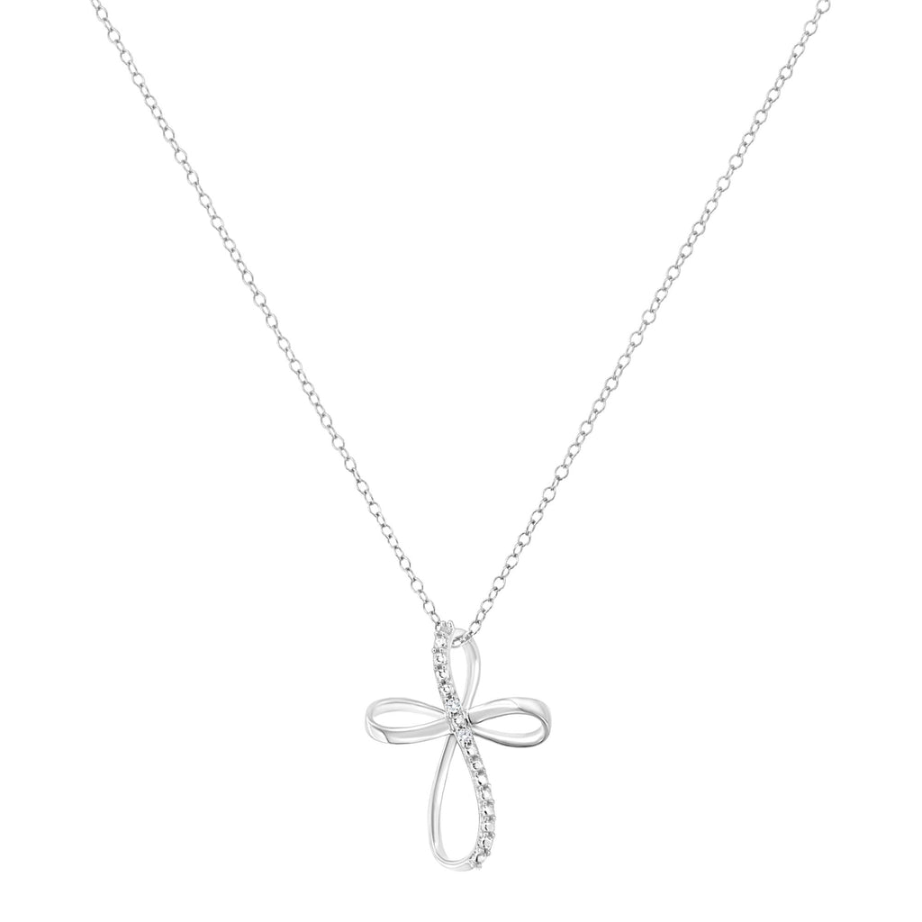 Diamond Accent Ribbon Cross Pendant Necklace in 925 Sterling Silver (I–J Color, I2–I3 Clarity)