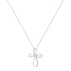 Diamond Accent Ribbon Cross Pendant Necklace in 925 Sterling Silver (I–J Color, I2–I3 Clarity)
