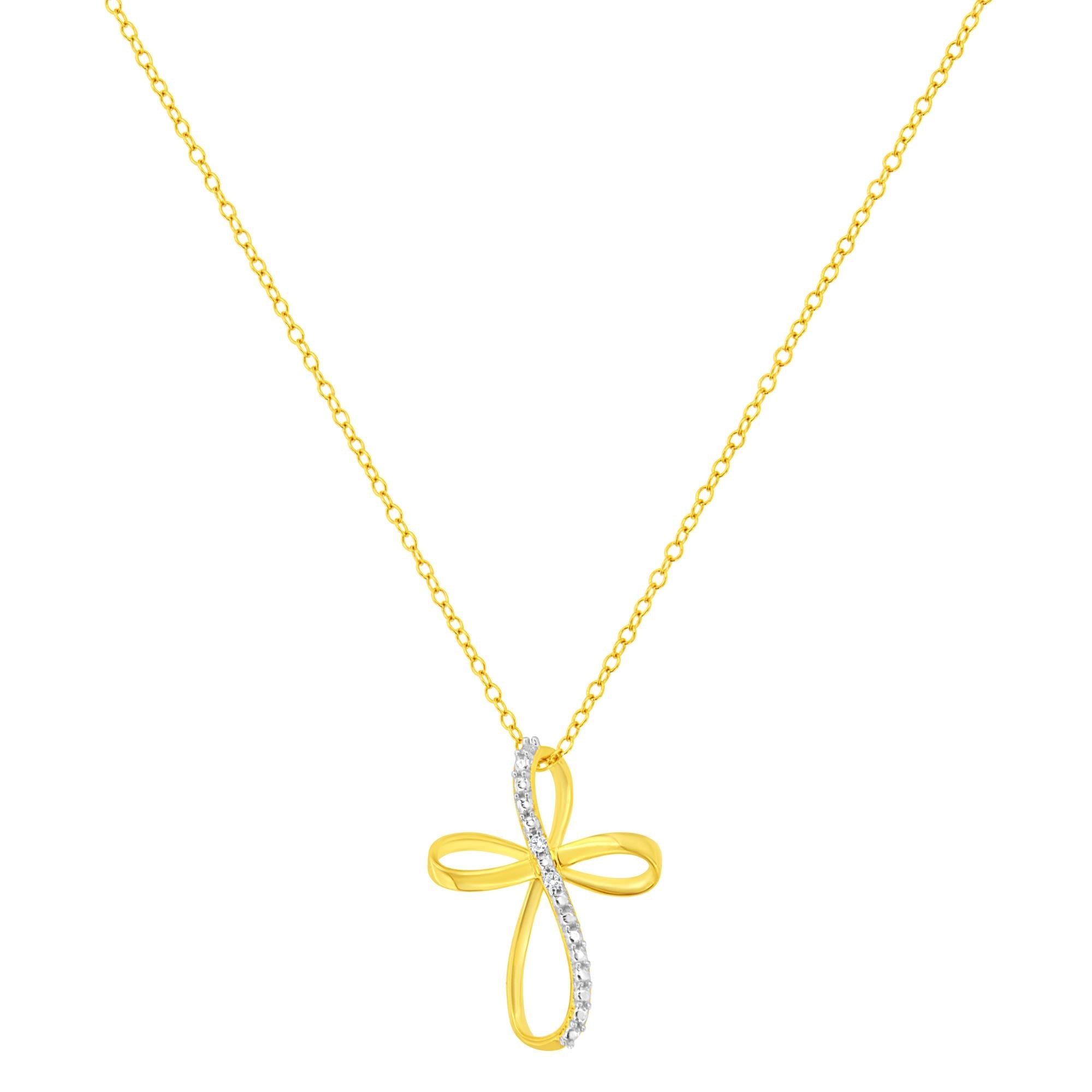 Diamond Accent Ribbon Cross Pendant Necklace in 925 Sterling Silver (I–J Color, I2–I3 Clarity)