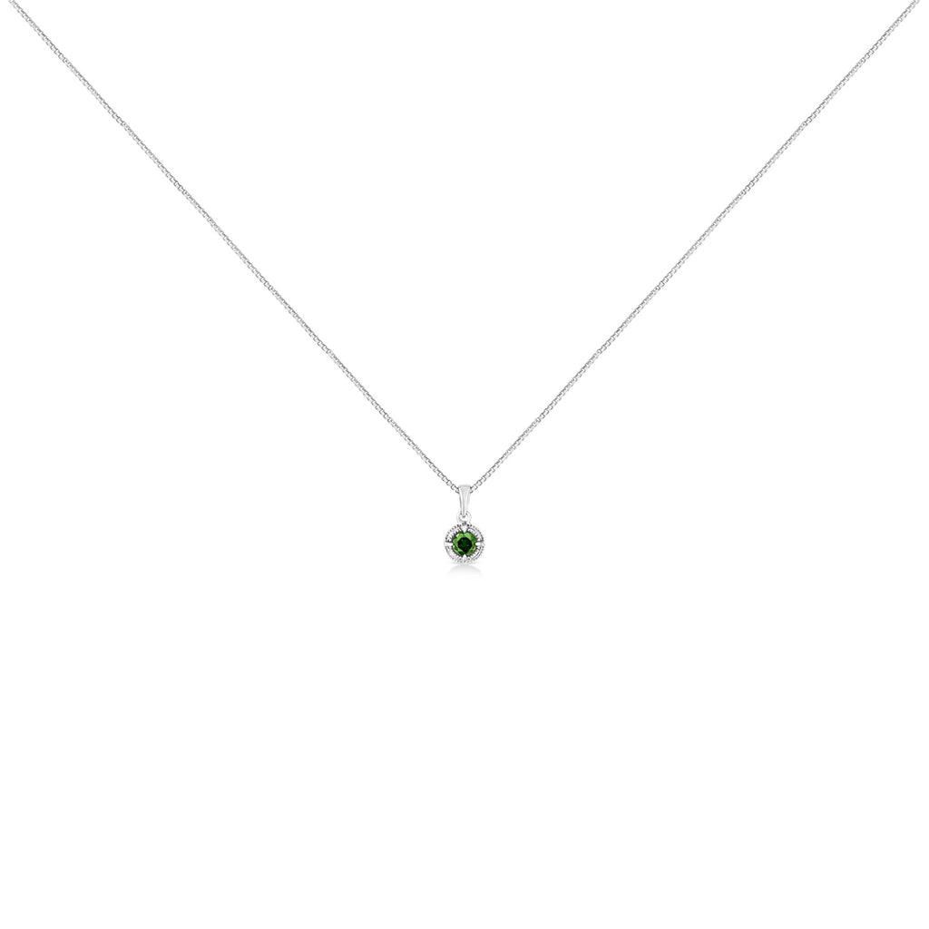 0.10–0.50 CTW Diamond Solitaire Milgrain Pendant Necklace in 925 Sterling Silver (Black & Green Diamond, I–J Color, I3 Clarity)