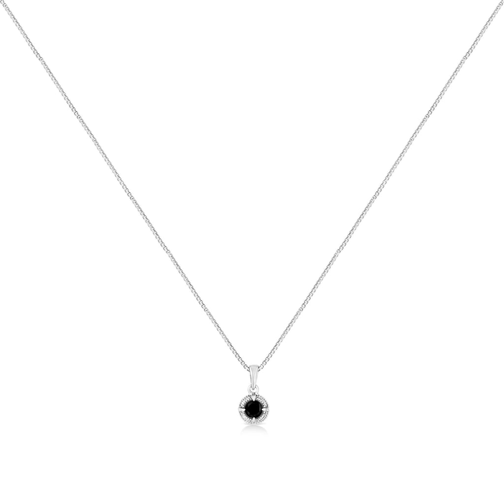 0.10–0.50 CTW Diamond Solitaire Milgrain Pendant Necklace in 925 Sterling Silver (Black & Green Diamond, I–J Color, I3 Clarity)