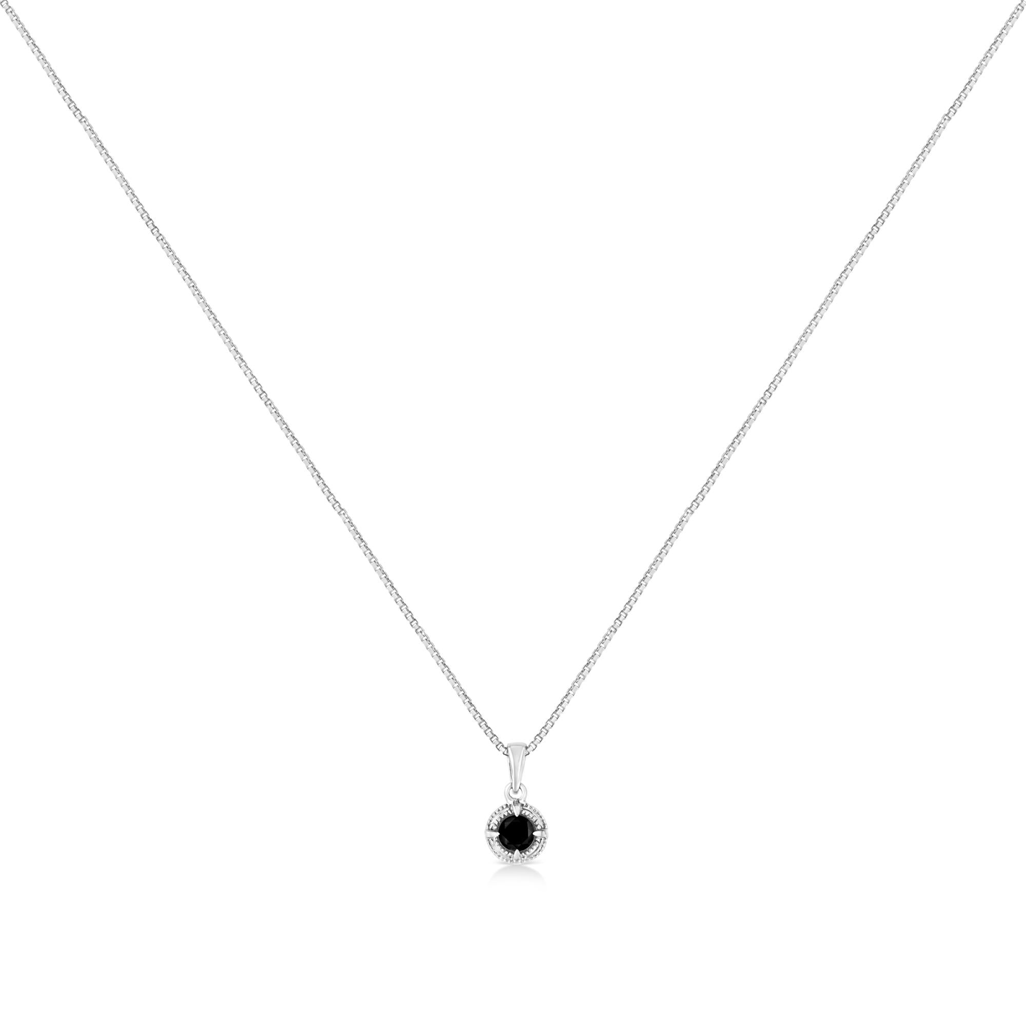 0.10–0.50 CTW Diamond Solitaire Milgrain Pendant Necklace in 925 Sterling Silver (Black & Green Diamond, I–J Color, I3 Clarity)