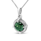 0.10–0.50 CTW Diamond Solitaire Milgrain Pendant Necklace in 925 Sterling Silver (Black & Green Diamond, I–J Color, I3 Clarity)