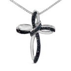 0.10 CTW Treated Blue Diamond Cross Pendant Necklace in 925 Sterling Silver (I–J Color, I3 Clarity)