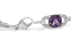 7mm Cushion-Cut Amethyst & Diamond Tennis Link Bracelet in 925 Sterling Silver – 7 in (I–J / I1–I2)