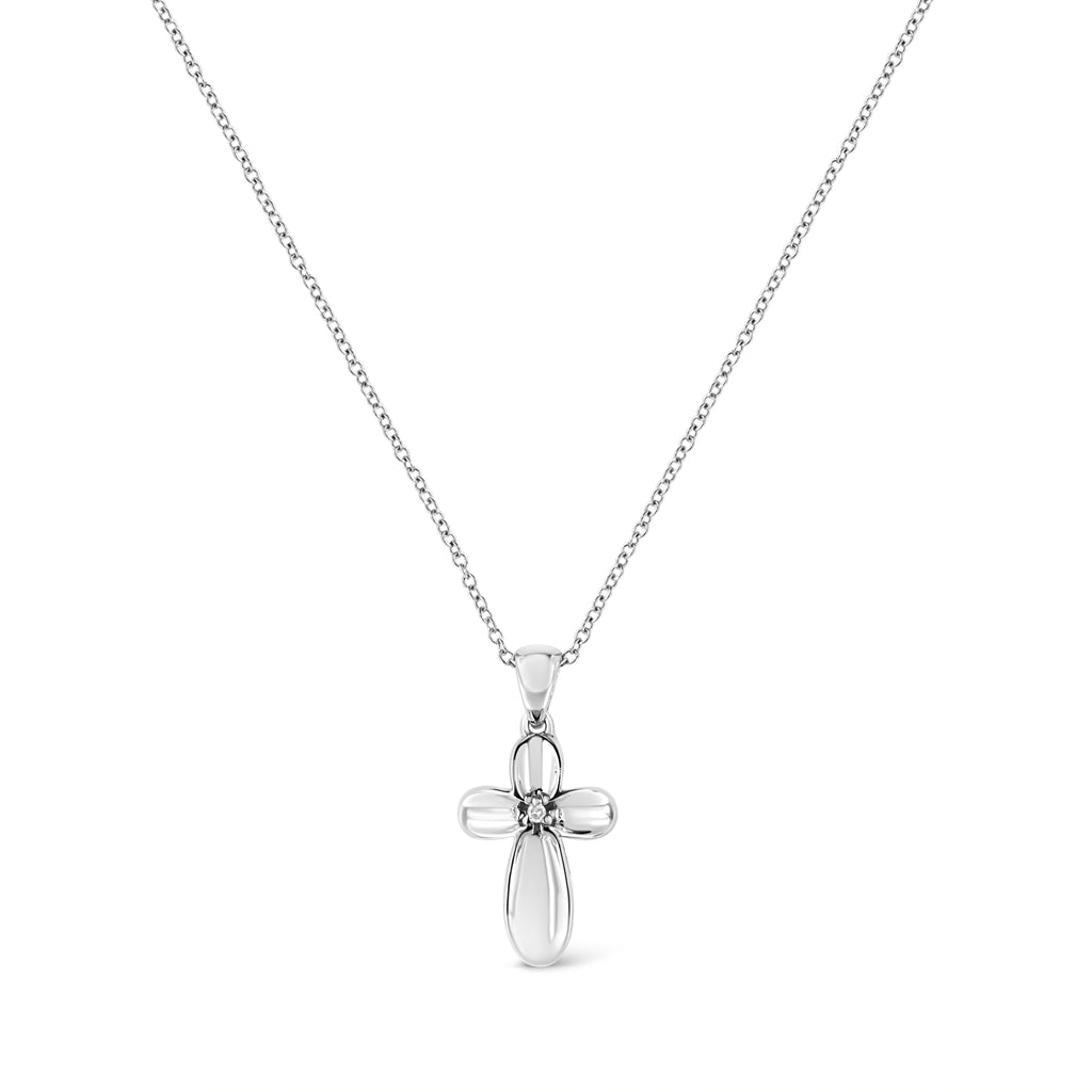 0.10 CTW Diamond Accent Floral Cross Pendant Necklace in 925 Sterling Silver (I–J Color, I1–I2 Clarity)