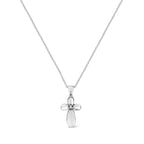 0.10 CTW Diamond Accent Floral Cross Pendant Necklace in 925 Sterling Silver (I–J Color, I1–I2 Clarity)