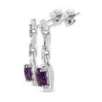 6×6 mm Natural Purple Amethyst & Diamond Dangle Earrings in 925 Sterling Silver (I–J Color)