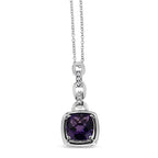Amethyst & Diamond Accent Cushion Pendant Necklace in 925 Sterling Silver