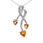 0.21 CTW Heart Citrine &  0.02 CTW Diamond Accent Spiral Drop Pendant Necklace in 925 Sterling Silver