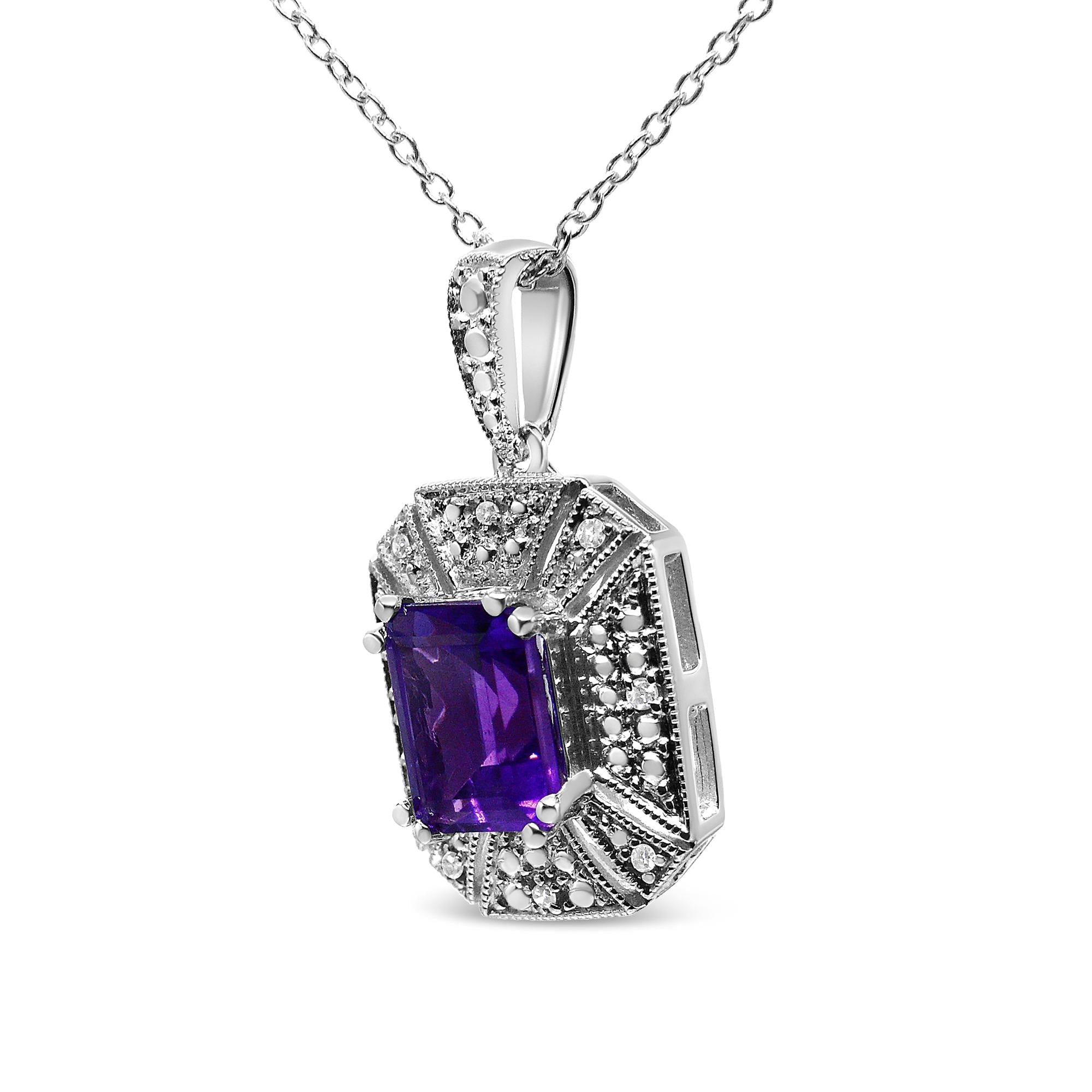 Amethyst & Diamond Accent Art Deco Pendant Necklace in 925 Sterling Silver (I–J Color, I1–I2 Clarity)
