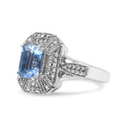 Emerald-Shape Blue Topaz & Diamond Accent Cocktail Ring in 925 Sterling Silver – 8×6 mm (I–J / I2–I3)