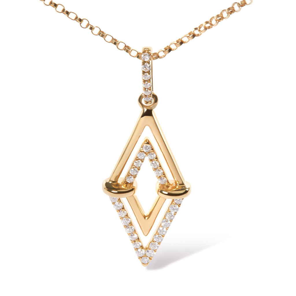14K Yellow Gold 1/4 Cttw Diamond Double Triangle Geometric 18" Pendant Necklace (G-H Color, SI1-SI2 Clarity)