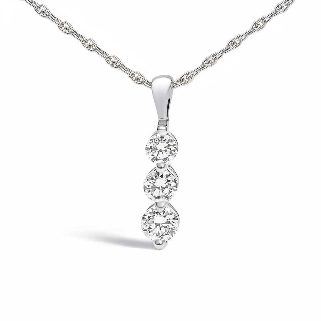 925 Sterling Silver 0.25 Cttw Lab Grown Diamond Three Stone Diamond Pendant Necklace - 18" Inches