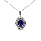 Amethyst & Diamond Accent Milgrain Pendant Necklace 925 Sterling Silver (I–J Color, I1–I2 Clarity)