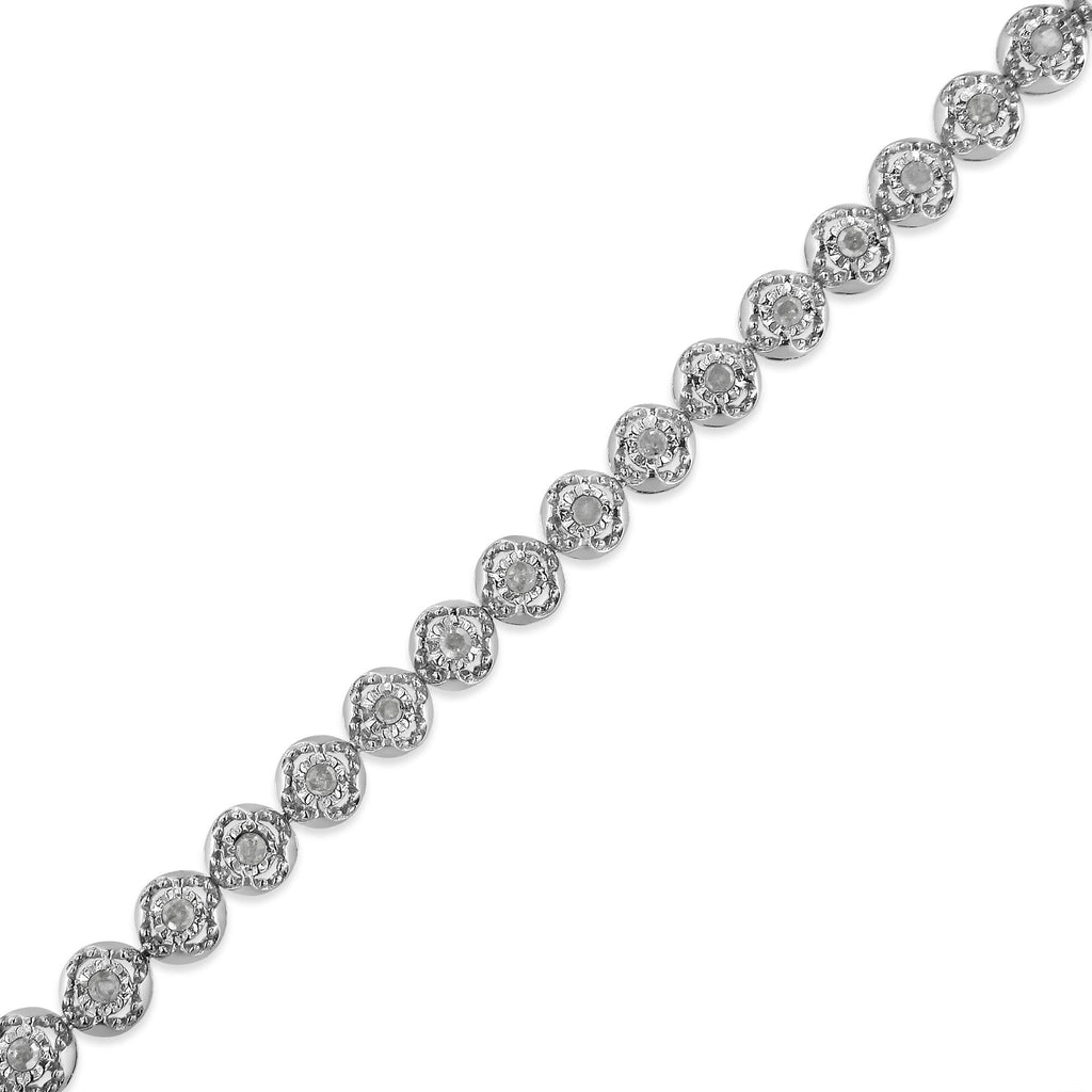 1.0 CTW Diamond Quatrefoil Circle-Link Tennis Bracelet in 925 Sterling Silver (I–J Color, I3 Clarity) – 7"