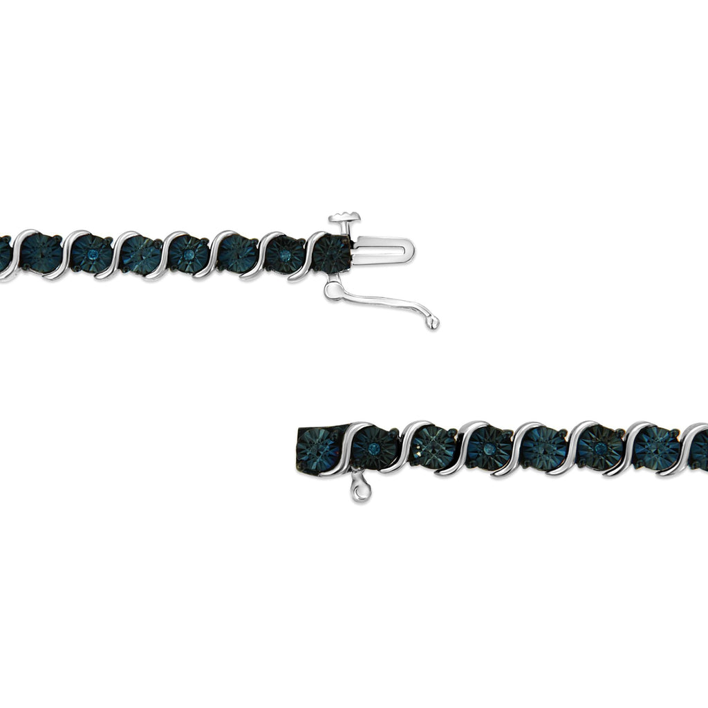1/10 CTW Treated Blue Diamond “S” Link Tennis Bracelet in 925 Sterling Silver (I–J Color, I2–I3 Clarity)