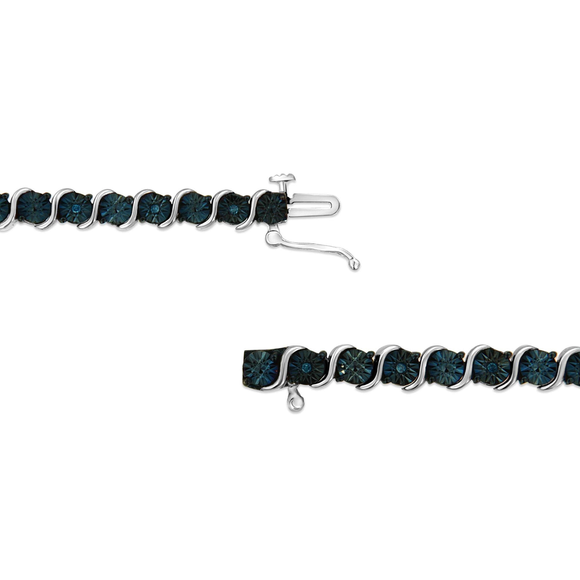 1/10 CTW Treated Blue Diamond “S” Link Tennis Bracelet in 925 Sterling Silver (I–J Color, I2–I3 Clarity)
