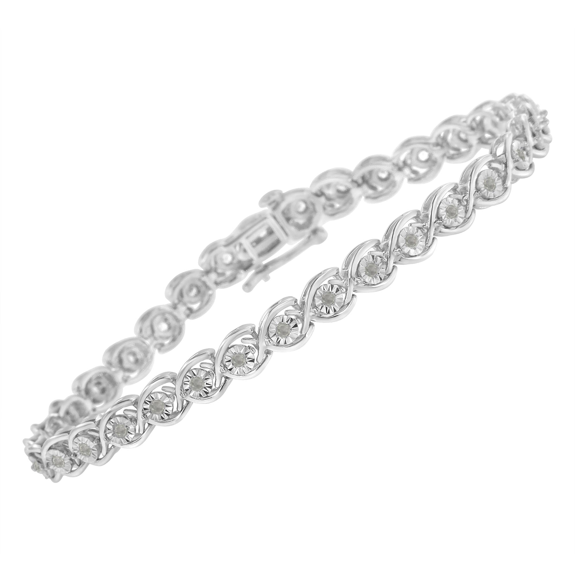 1/2 CTW Diamond Criss-Cross Link Bracelet in 925 Sterling Silver (I–J Color, I2–I3 Clarity)