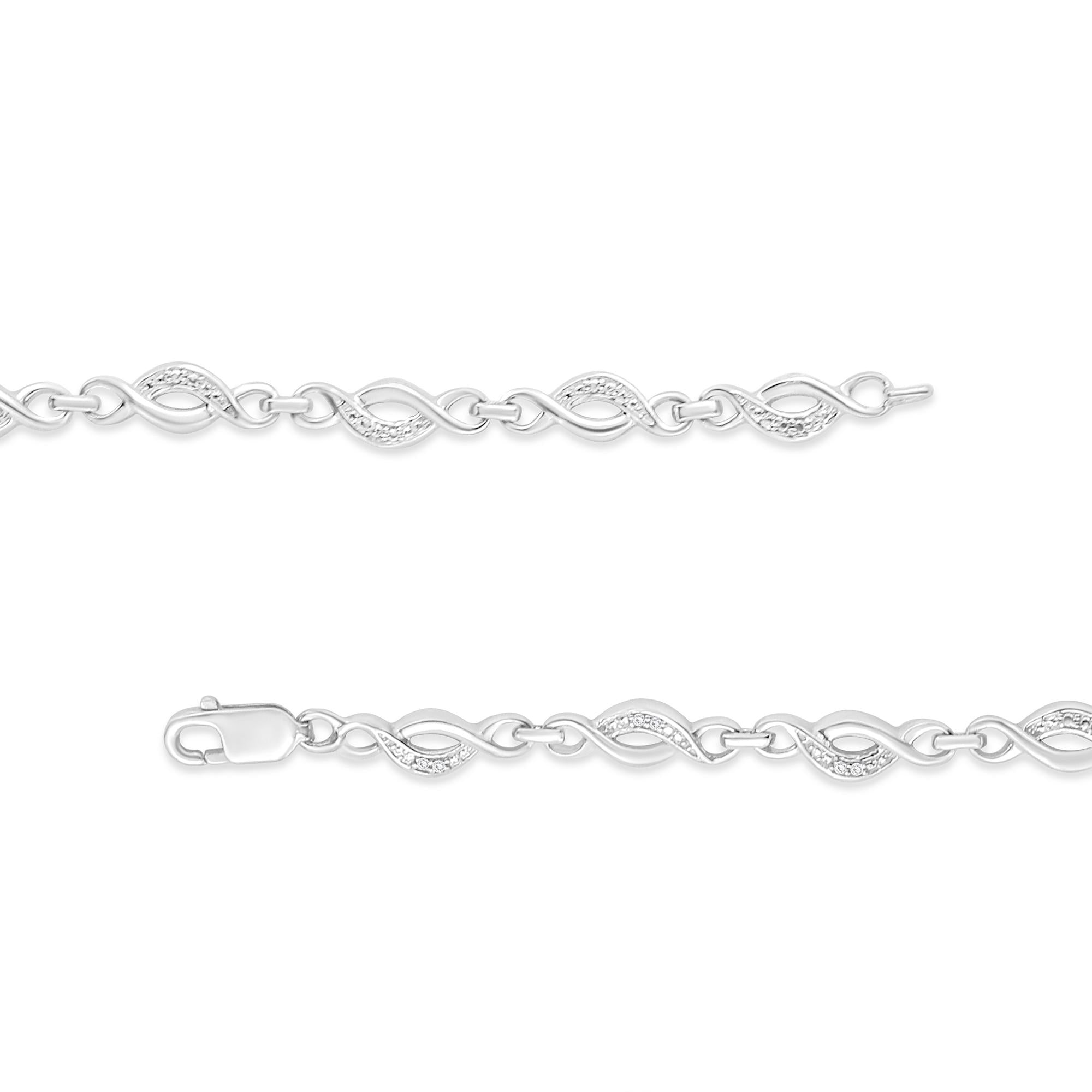 Diamond Accent Curved Spiral Link Bracelet in 925 Sterling Silver (I–J Color, I3 Clarity)