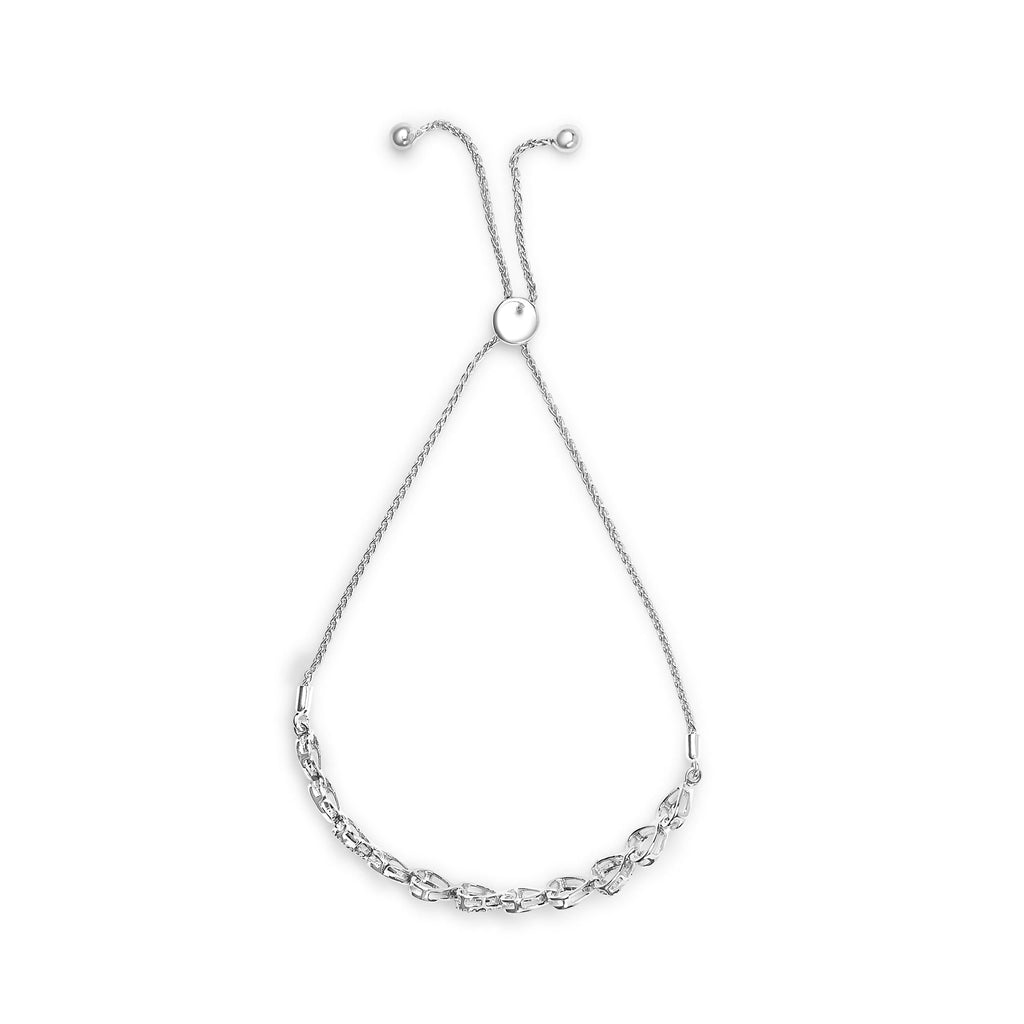 1/10 CTW Diamond Heart Link Bolo Bracelet in 925 Sterling Silver (I–J / I2–I3)