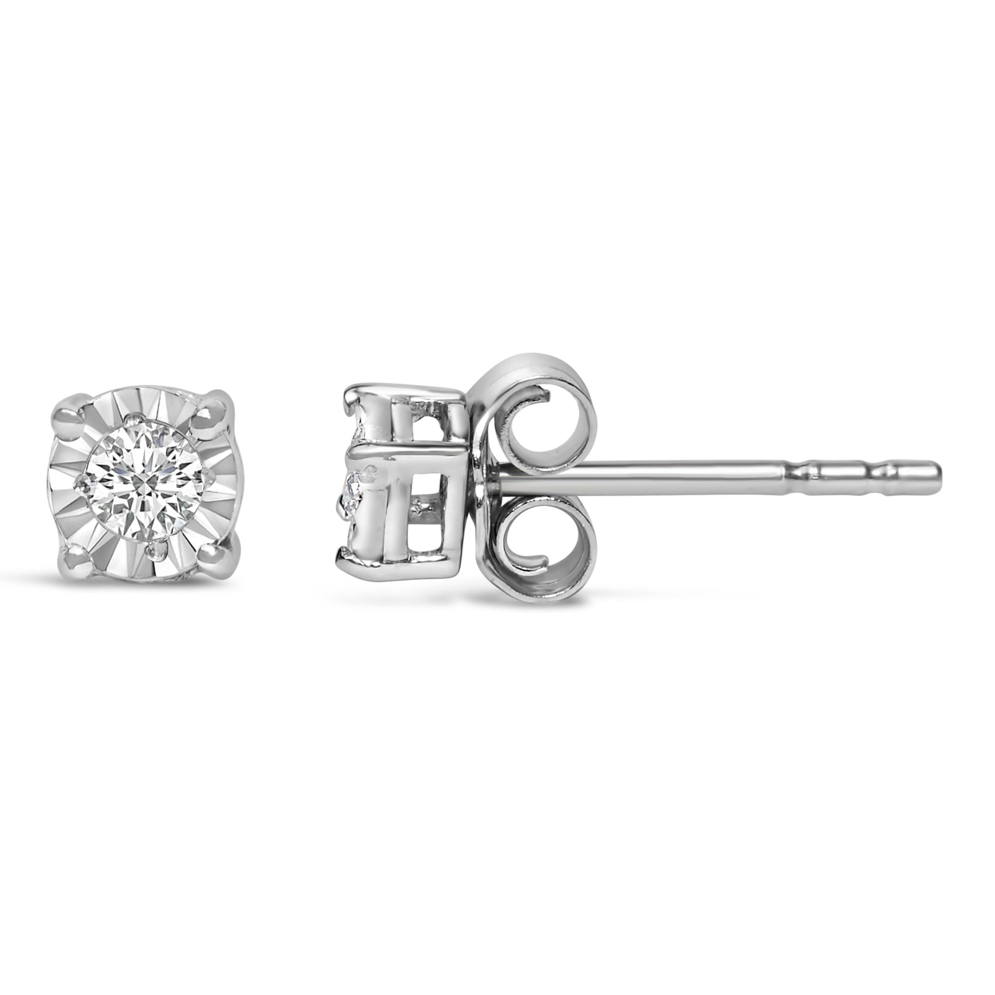 925 Sterling Silver 1/10 CTTW Round Brilliant-Cut Lab-Grown Diamond Miracle-Set Stud Earrings (F–G Color, VS1–VS2 Clarity)