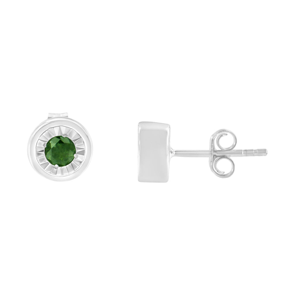 1/4 CTTW Green & Clear Diamond Stud Earrings in 925 Sterling Silver (Color-Enhanced, I1–I2 Clarity)