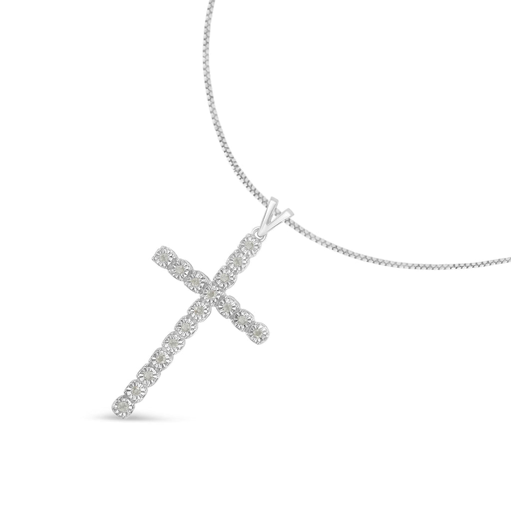 0.25 CTW Diamond Cross Unisex Pendant Necklace in 925 Sterling Silver (I–J Color, I3 Clarity)