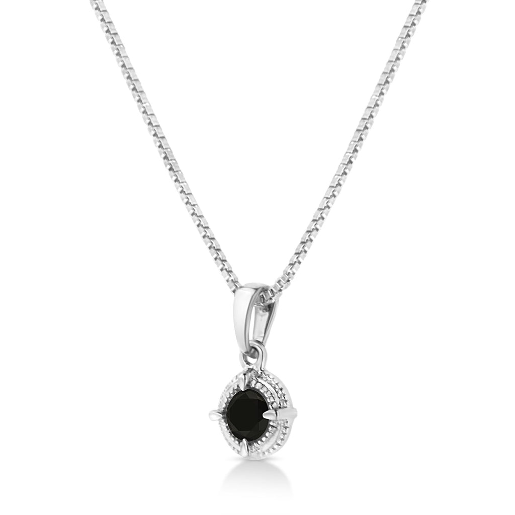 0.10–0.50 CTW Diamond Solitaire Milgrain Pendant Necklace in 925 Sterling Silver (Black & Green Diamond, I–J Color, I3 Clarity)