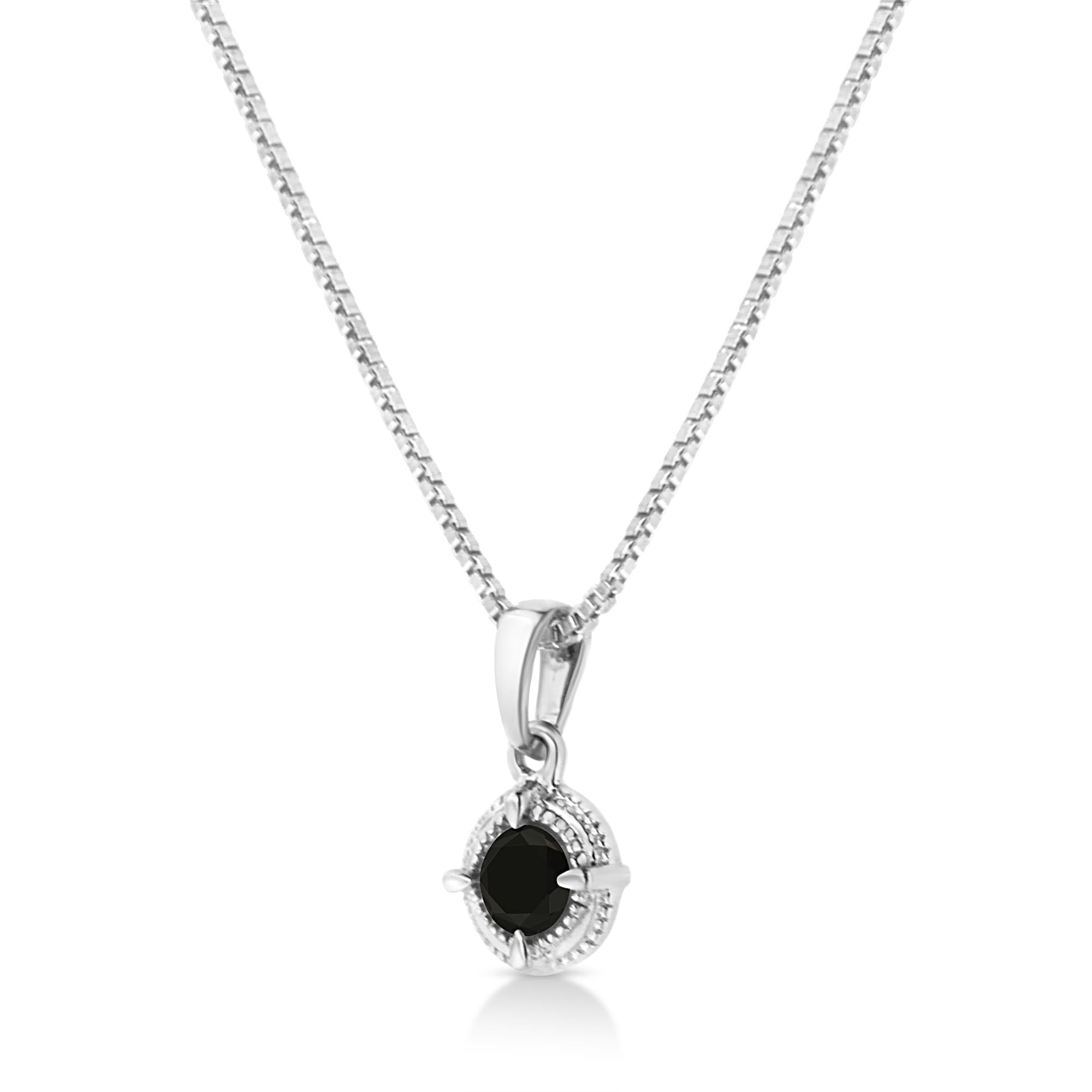 0.10–0.50 CTW Diamond Solitaire Milgrain Pendant Necklace in 925 Sterling Silver (Black & Green Diamond, I–J Color, I3 Clarity)