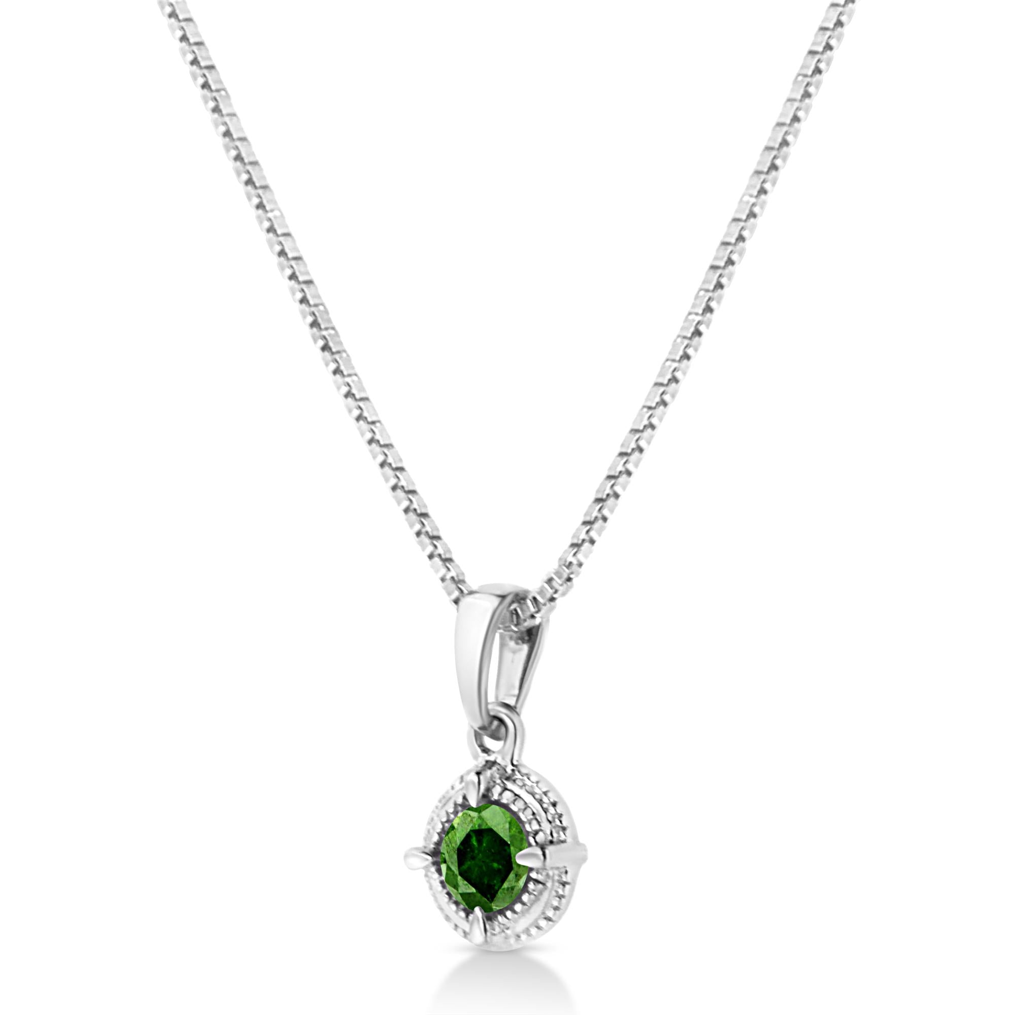 0.10–0.50 CTW Diamond Solitaire Milgrain Pendant Necklace in 925 Sterling Silver (Black & Green Diamond, I–J Color, I3 Clarity)