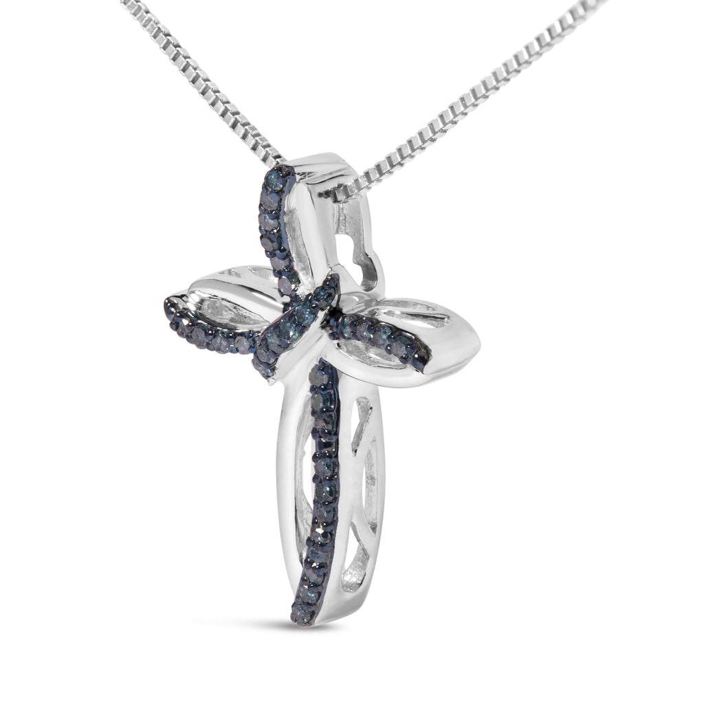 0.10 CTW Treated Blue Diamond Cross Pendant Necklace in 925 Sterling Silver (I–J Color, I3 Clarity)