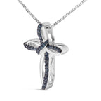0.10 CTW Treated Blue Diamond Cross Pendant Necklace in 925 Sterling Silver (I–J Color, I3 Clarity)