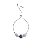 Oval Amethyst & Pear Blue Topaz Diamond Accent Lariat Bolo Bracelet in 925 Sterling Silver (H–I / SI1–SI2)