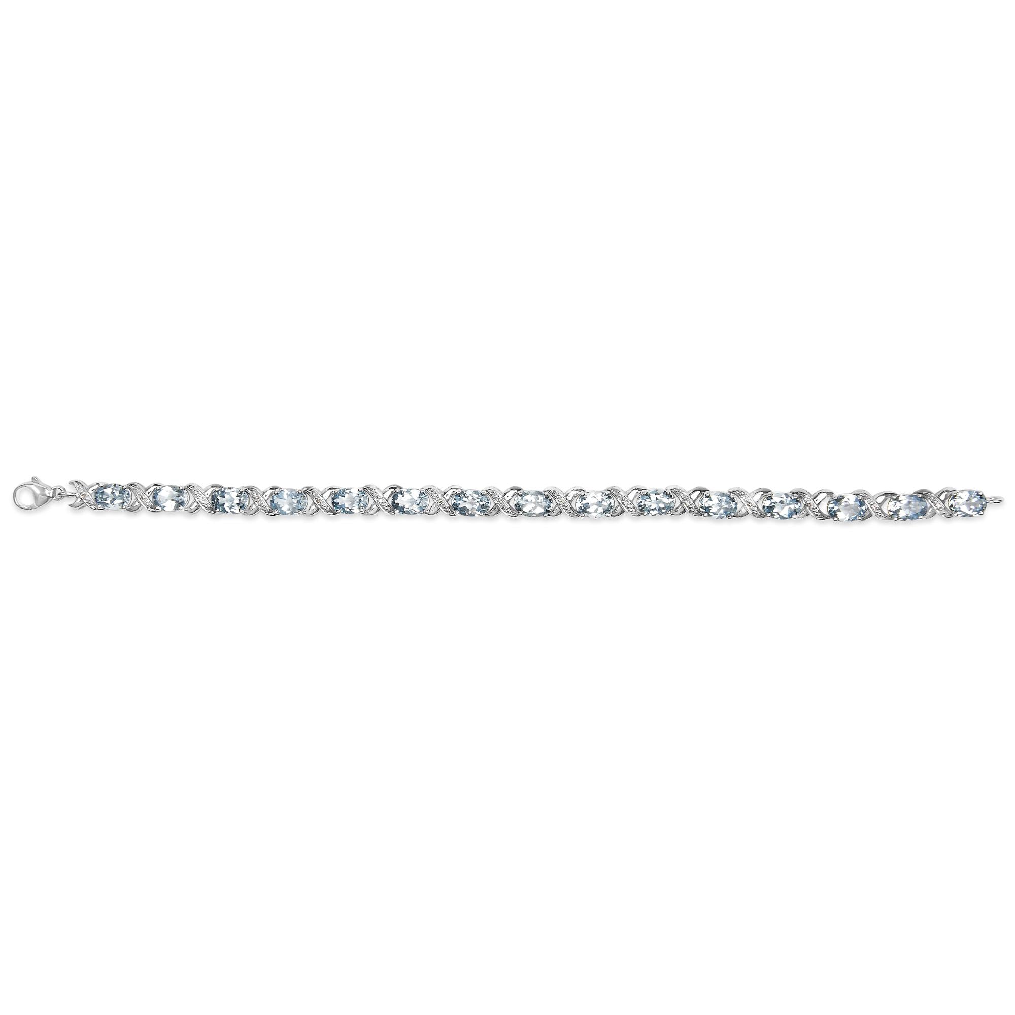 16.0 CTW Oval Blue Topaz & Diamond Accent Tennis X Link Bracelet in 925 Sterling Silver (I–J / I1–I2)