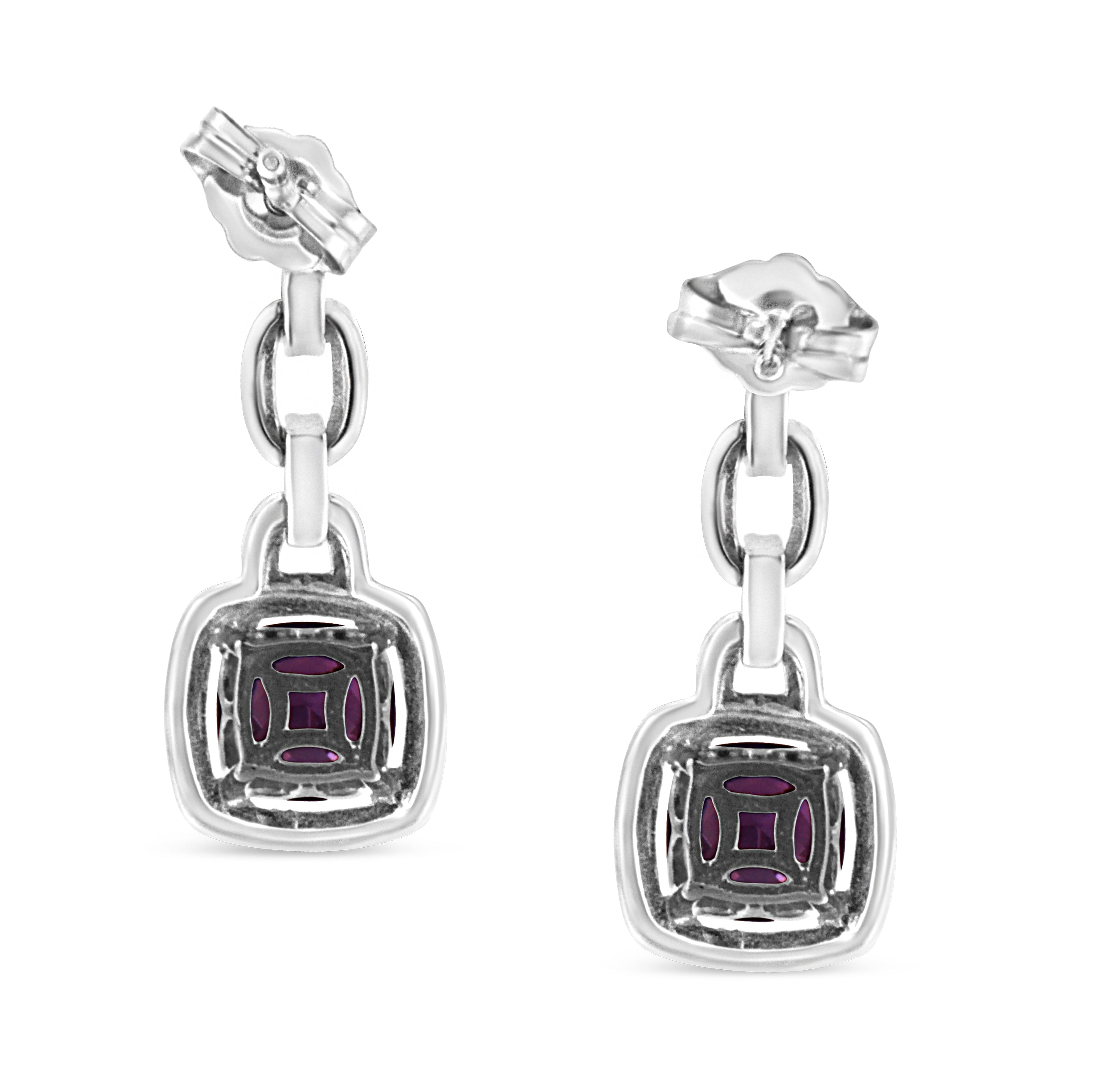 6×6 mm Natural Purple Amethyst & Diamond Dangle Earrings in 925 Sterling Silver (I–J Color)