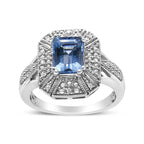 Emerald-Shape Blue Topaz & Diamond Accent Cocktail Ring in 925 Sterling Silver – 8×6 mm (I–J / I2–I3)
