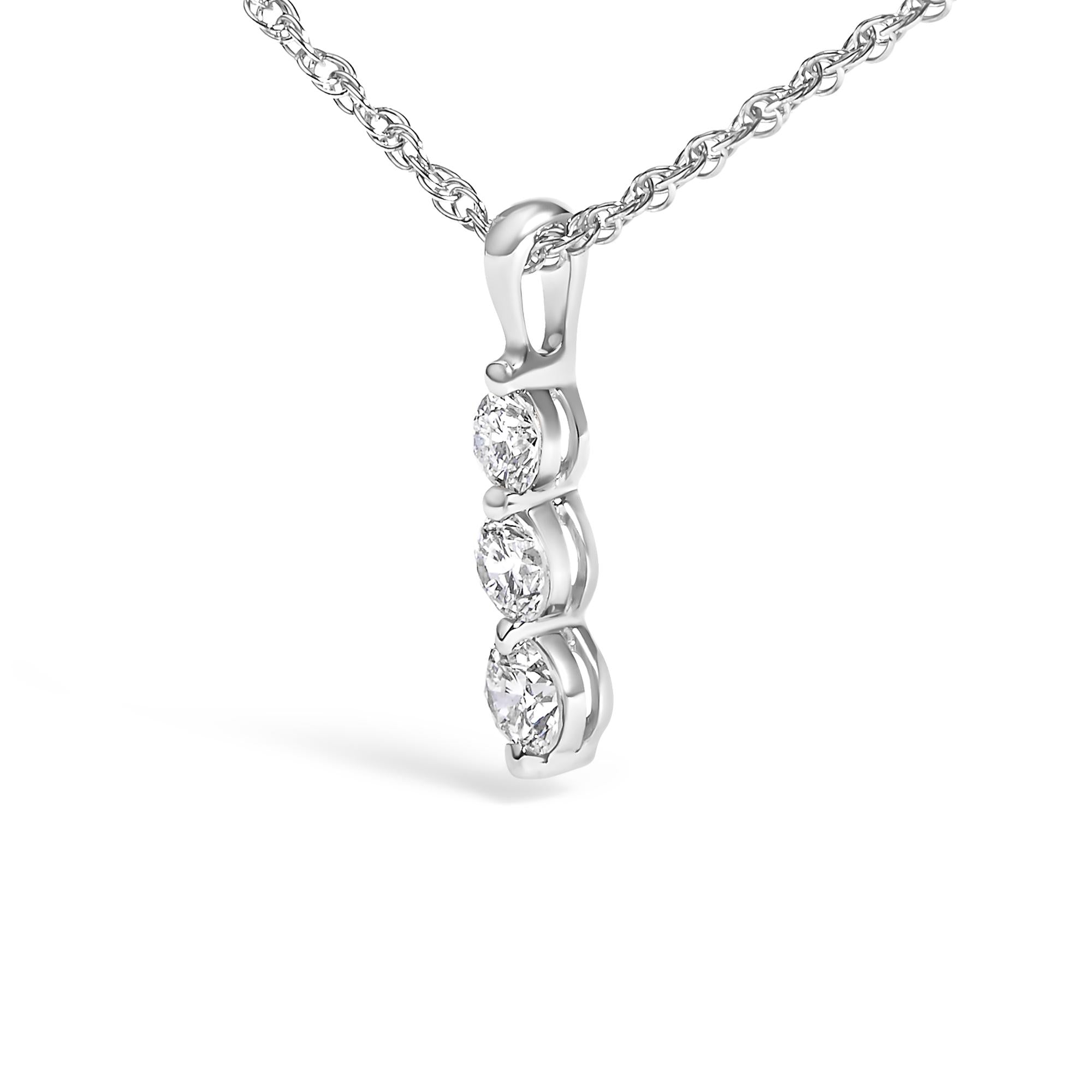 925 Sterling Silver 0.25 Cttw Lab Grown Diamond Three Stone Diamond Pendant Necklace - 18" Inches