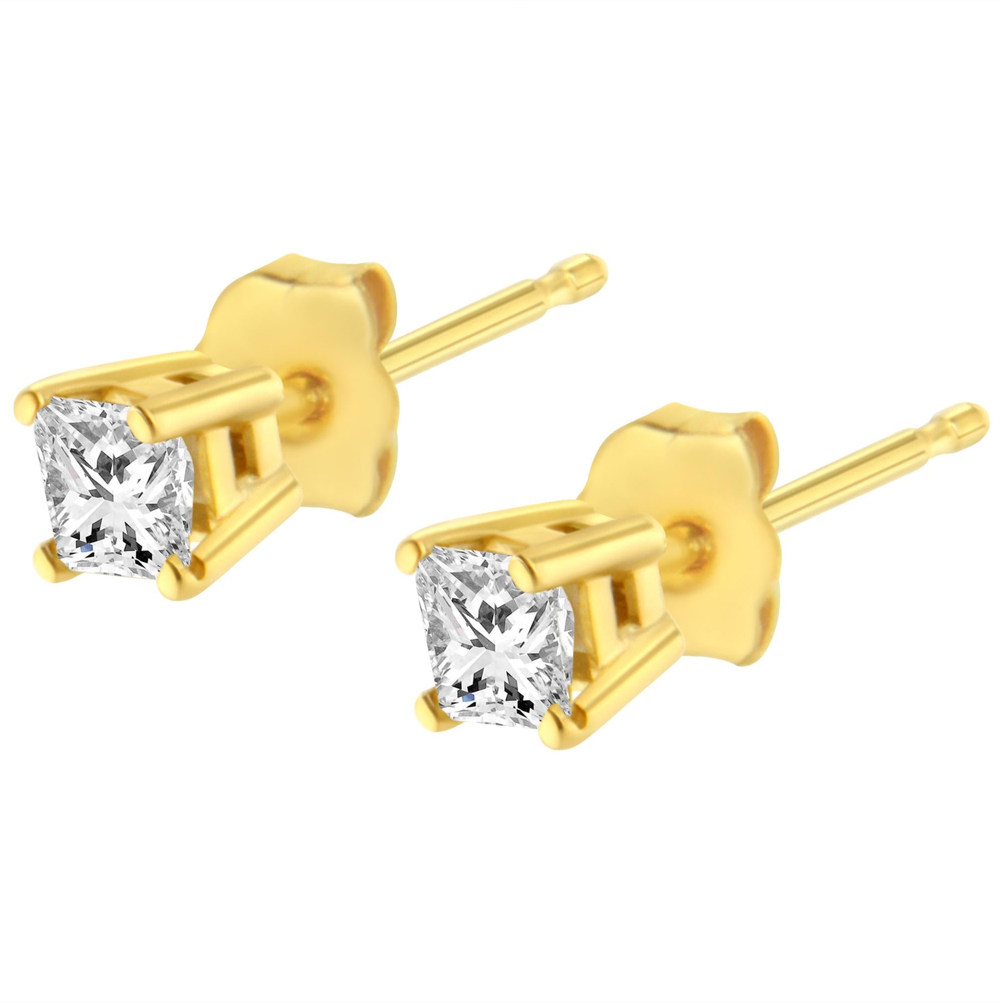 14K Yellow Gold 1/5 CTTW Diamond Classic Square Stud Earrings (I–J Color, I3 Clarity)