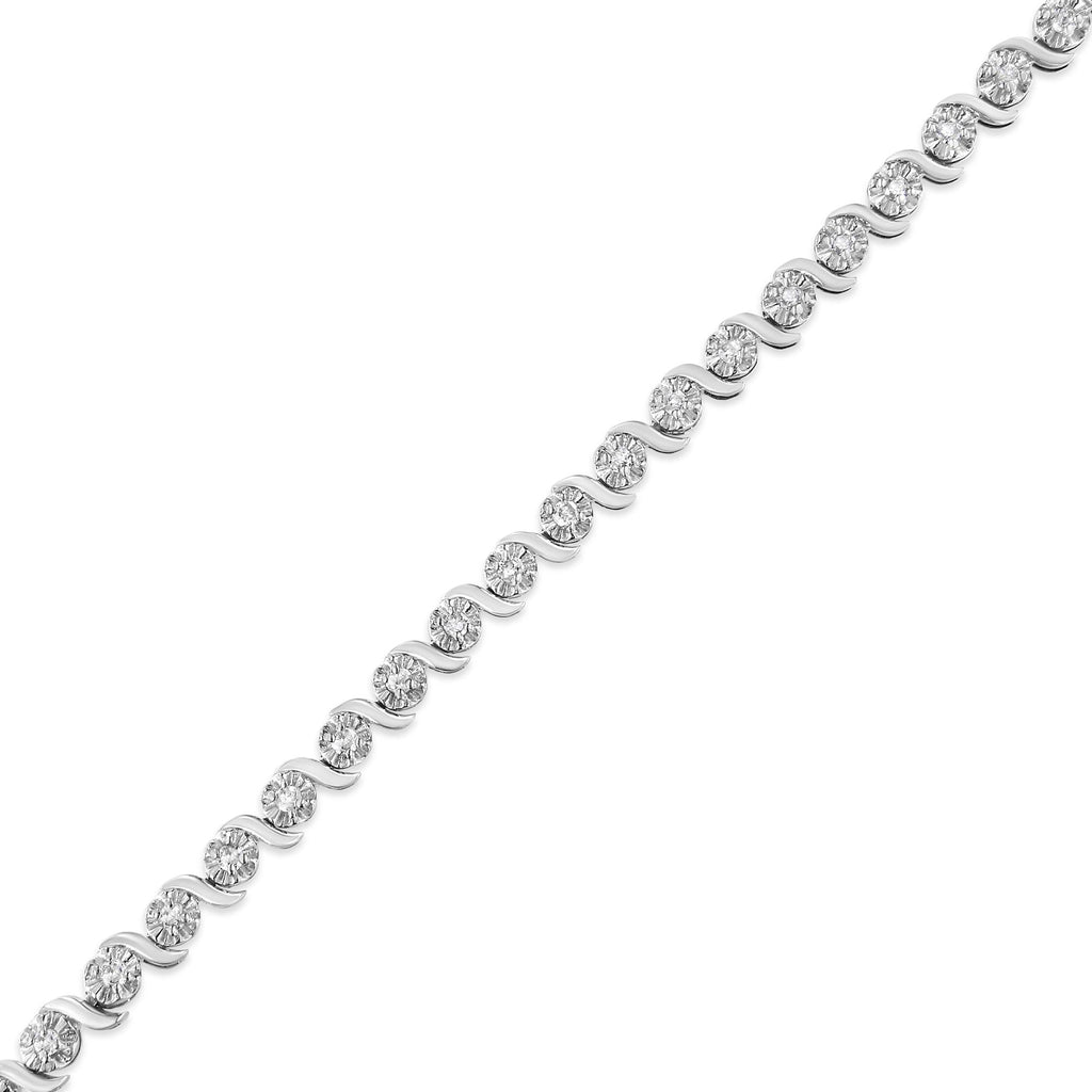 1.0 CTW Diamond Spiral Wave Link Tennis Bracelet in 925 Sterling Silver (I–J Color, I3 Clarity)