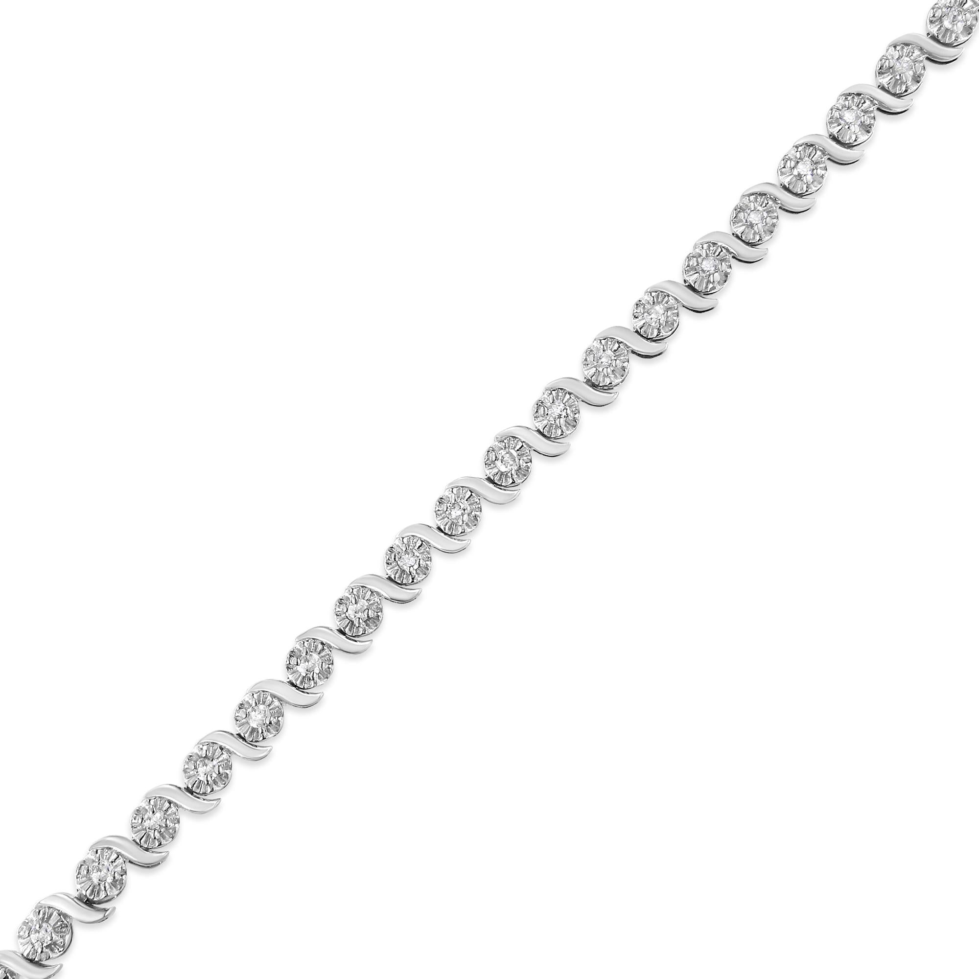 1.0 CTW Diamond Spiral Wave Link Tennis Bracelet in 925 Sterling Silver (I–J Color, I3 Clarity)