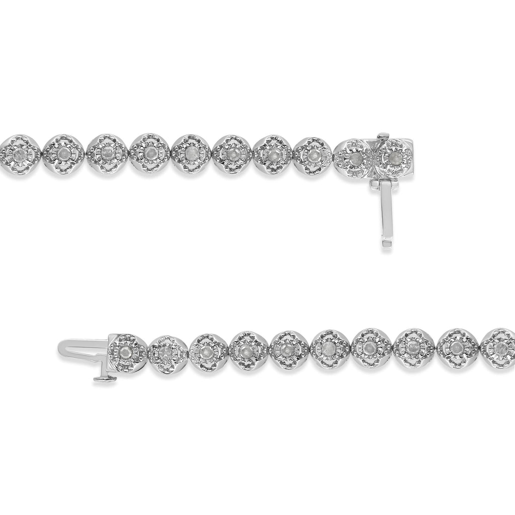 1.0 CTW Diamond Quatrefoil Circle-Link Tennis Bracelet in 925 Sterling Silver (I–J Color, I3 Clarity) – 7"