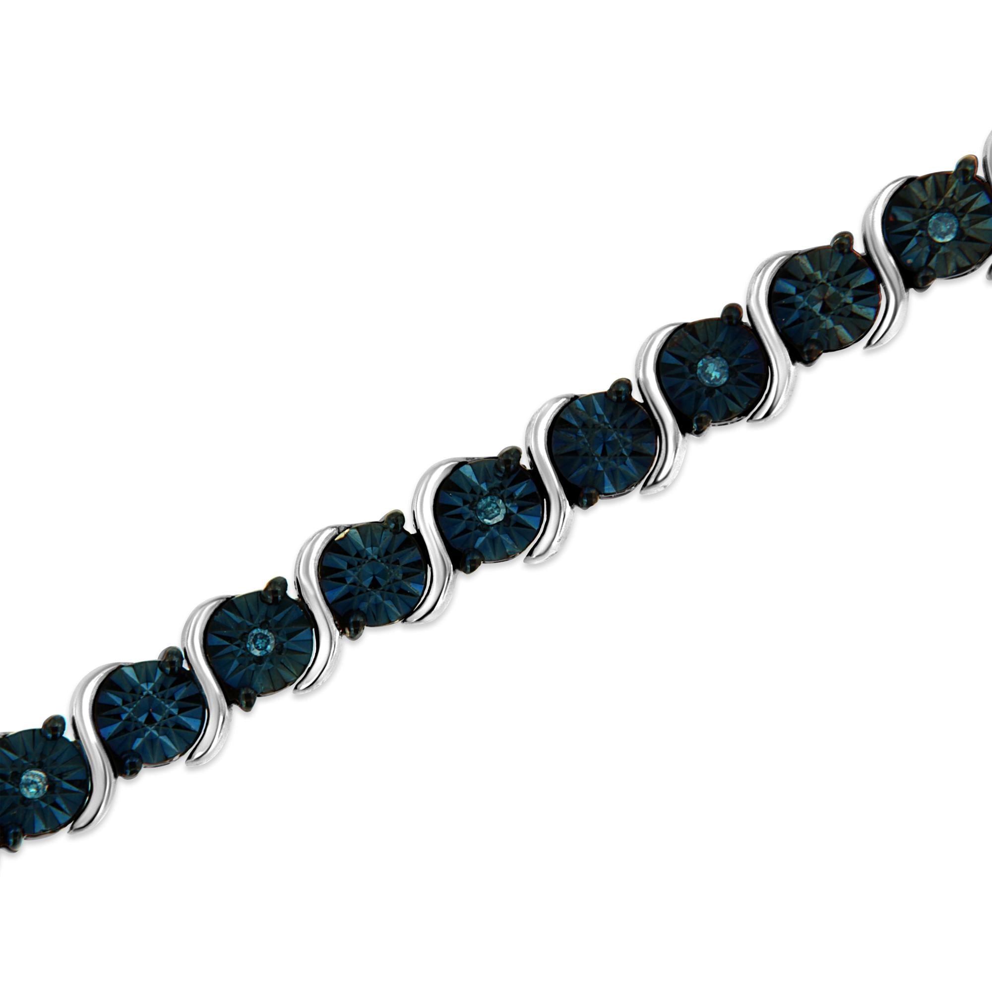 1/10 CTW Treated Blue Diamond “S” Link Tennis Bracelet in 925 Sterling Silver (I–J Color, I2–I3 Clarity)