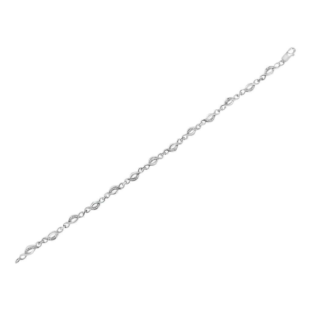 Diamond Accent Curved Spiral Link Bracelet in 925 Sterling Silver (I–J Color, I3 Clarity)