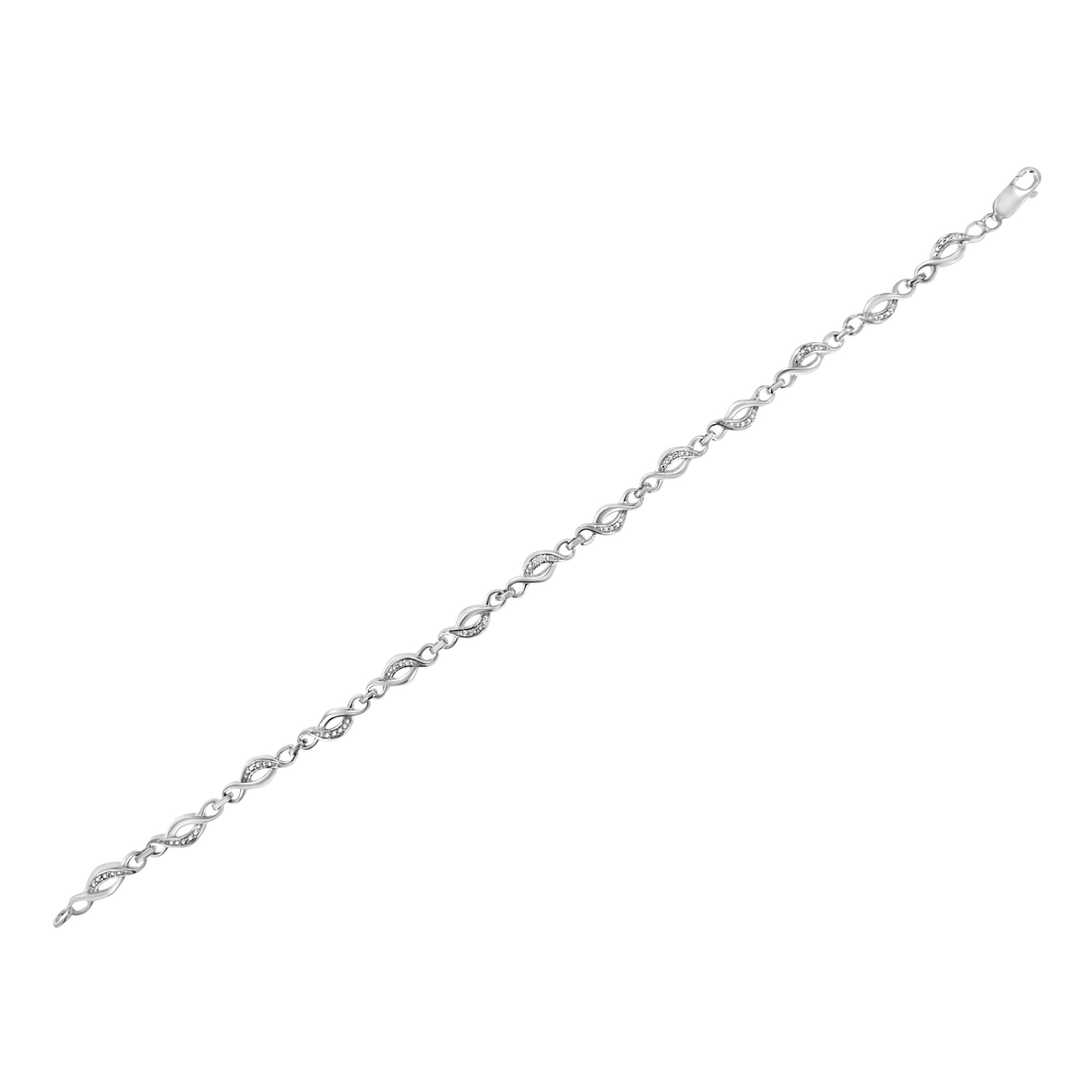 Diamond Accent Curved Spiral Link Bracelet in 925 Sterling Silver (I–J Color, I3 Clarity)