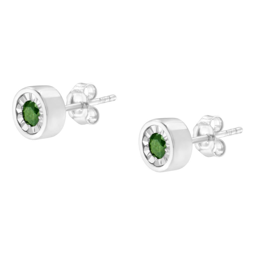 1/4 CTTW Green & Clear Diamond Stud Earrings in 925 Sterling Silver (Color-Enhanced, I1–I2 Clarity)