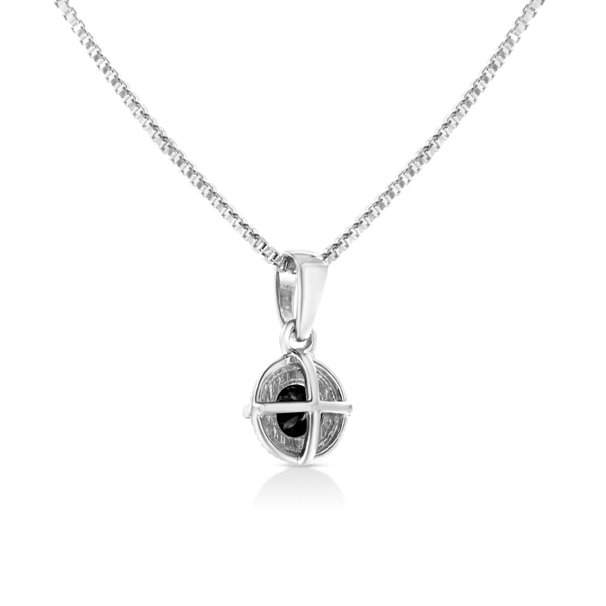 0.10–0.50 CTW Diamond Solitaire Milgrain Pendant Necklace in 925 Sterling Silver (Black & Green Diamond, I–J Color, I3 Clarity)