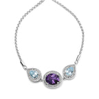 Oval Amethyst & Pear Blue Topaz Diamond Accent Lariat Bolo Bracelet in 925 Sterling Silver (H–I / SI1–SI2)