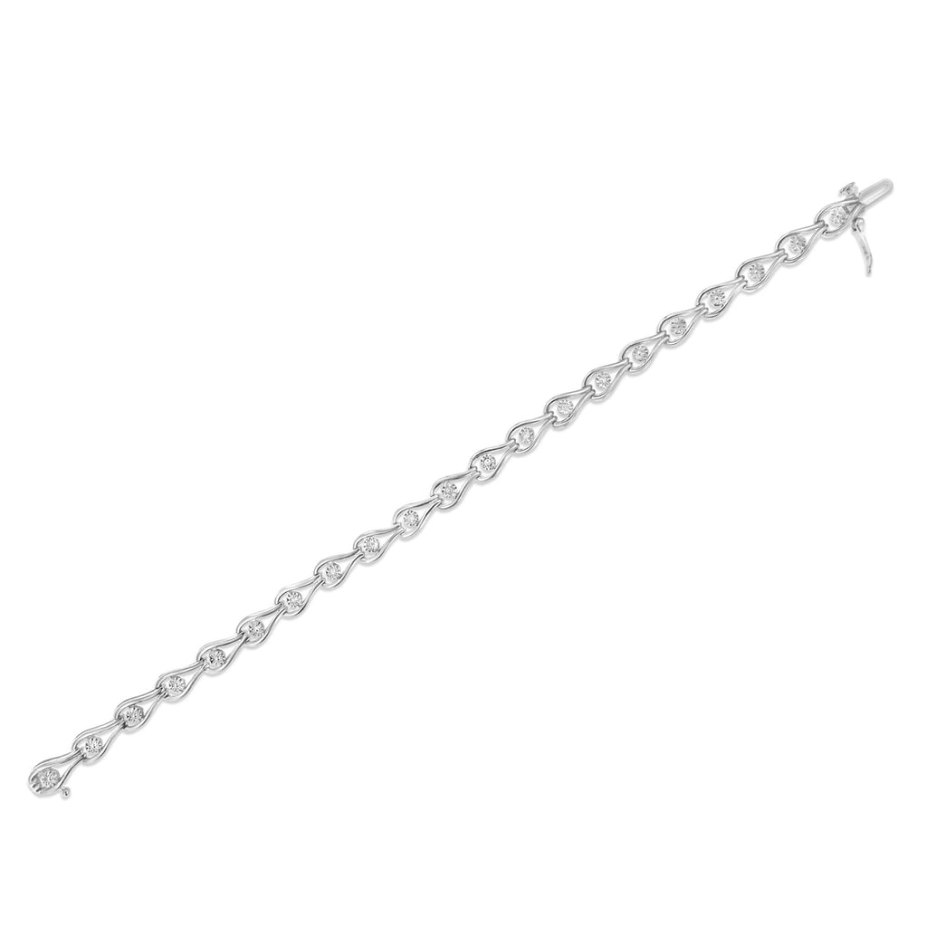 1/10 CTW Diamond Pear & Bezel Link Bracelet in 925 Sterling Silver (I–J Color, I3 Clarity)